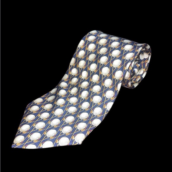 Elegant Blue and White Men's TieRARE GUCCI GOLF BALL THEME GOLFER TIE ITALY - Picture 1 of 4